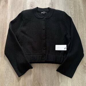line & dot black button front cropped knit cardigan sweater jacket size small